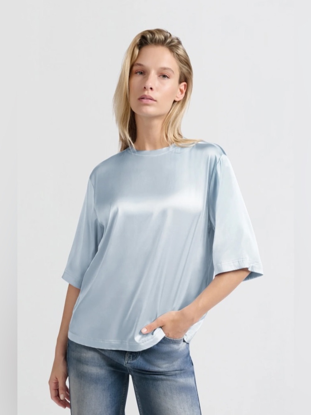 Baby blue satin t-shirt